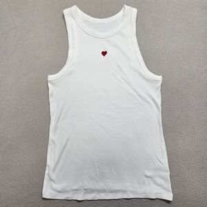A New Day Womens XL White Ribbed High Neck Tank Top Embroidered Red Heart